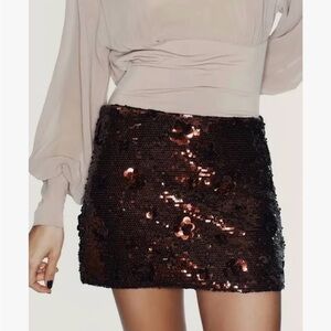 Zara Sequin Mini Skirt - Dark Brown